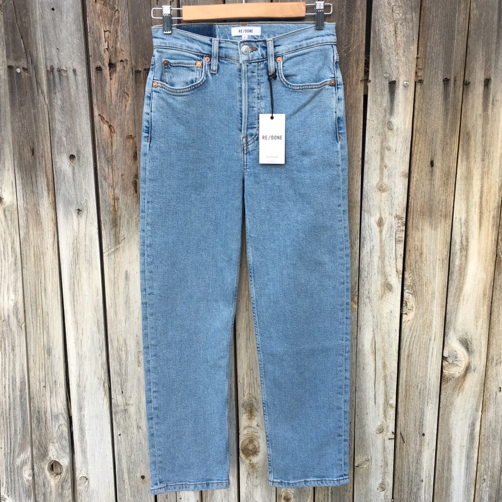NWT Re/Done 70’s Stove Pipe High Rise Straight Leg Jean Naf Blue 25